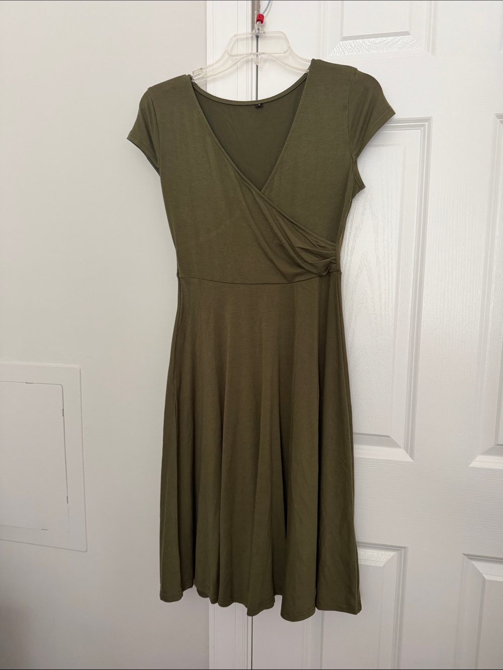 Olive Green Wrap-Front Women’s Dress